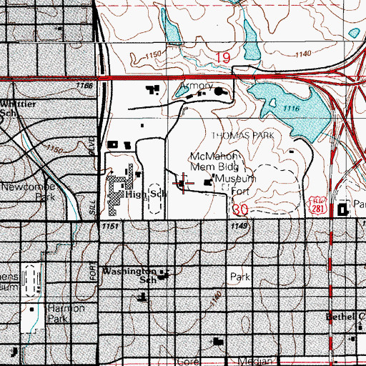 Topographic Map of McMahon Memorial Building, OK