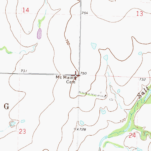 Topographic Map of McMains Cemetery, OK