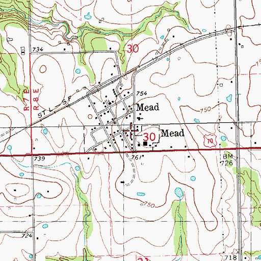 Topographic Map of Mead, OK