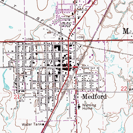 Topographic Map of Medford, OK