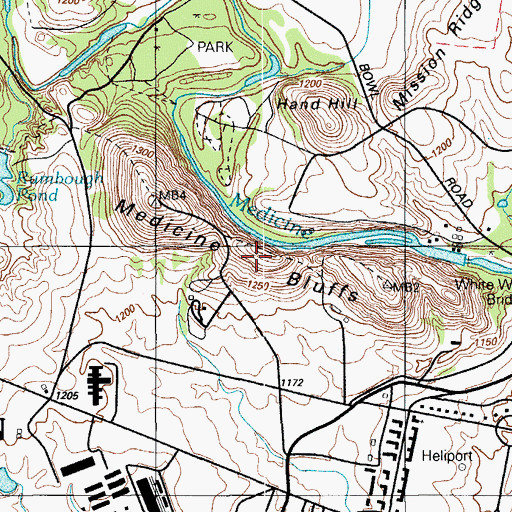 Topographic Map of Medicine Bluffs, OK