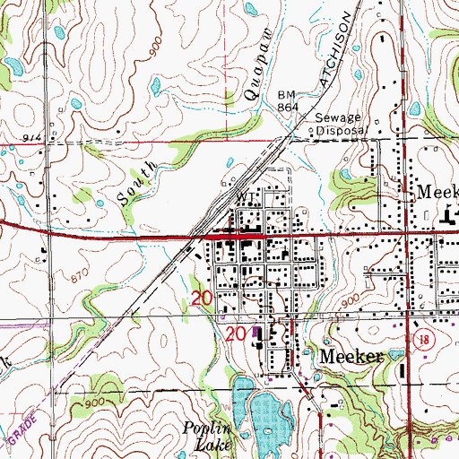 Topographic Map of Meeker, OK