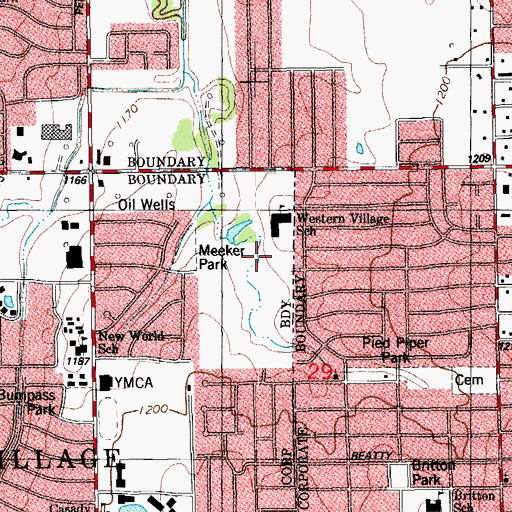 Topographic Map of Meeker Park, OK