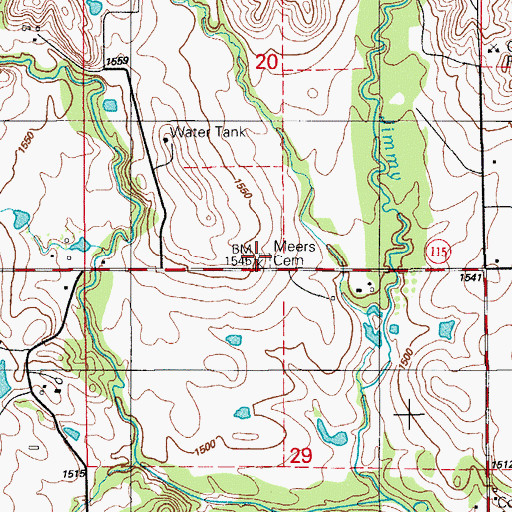 Topographic Map of Meers Cemetery, OK