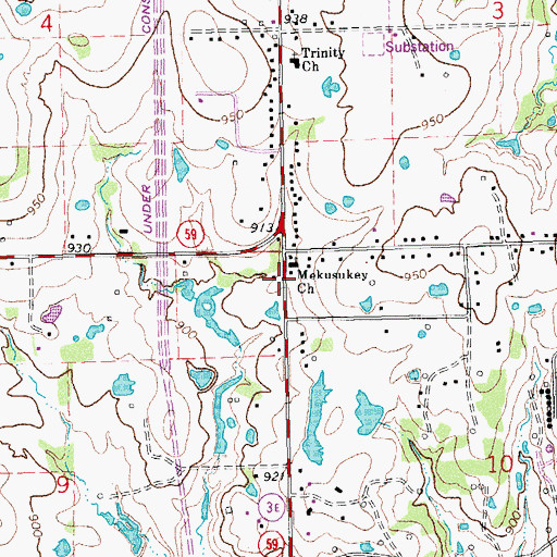 Topographic Map of Mekusukey Church, OK