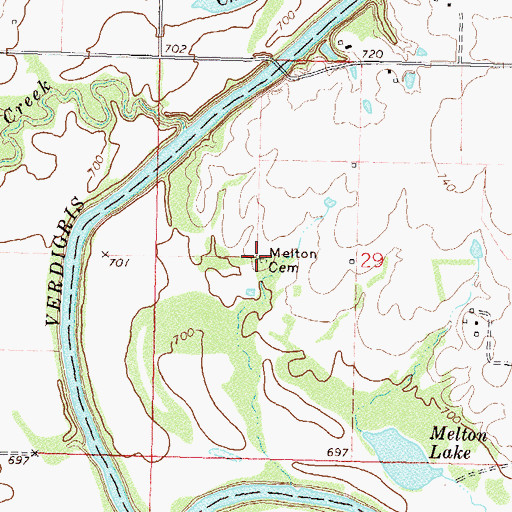 Topographic Map of Melton Cemetery, OK
