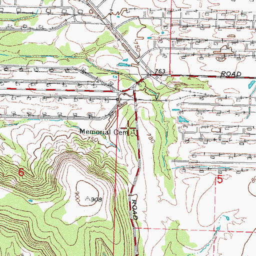 Topographic Map of Memorial Cemetery, OK