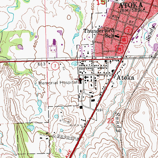 Topographic Map of Atoka Memorial Hospital, OK