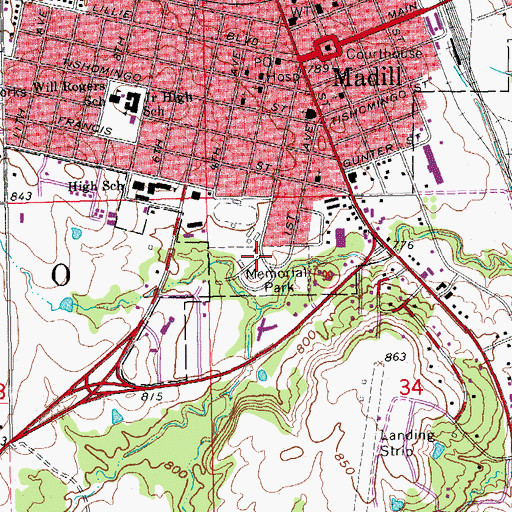 Topographic Map of Memorial Park, OK