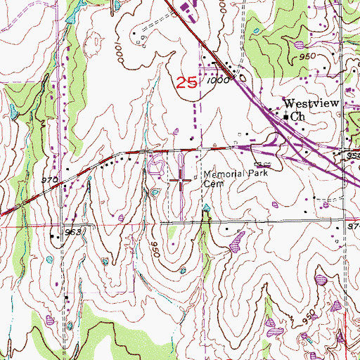 Topographic Map of Memorial Park Cemetery, OK