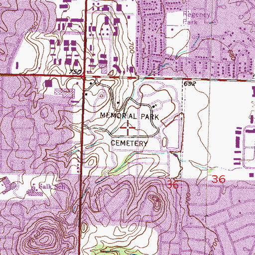Topographic Map of Memorial Park Cemetery, OK