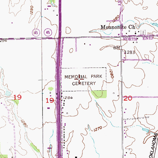 Topographic Map of Memorial Park Cemetery, OK