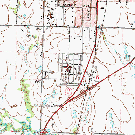 Topographic Map of Nowata Memorial Cemetery, OK