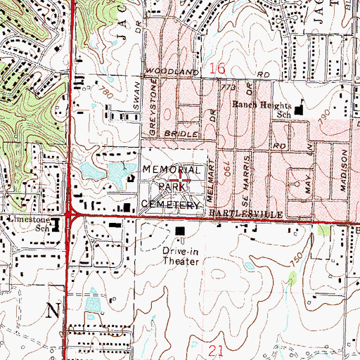 Topographic Map of Memorial Park Cemetery, OK