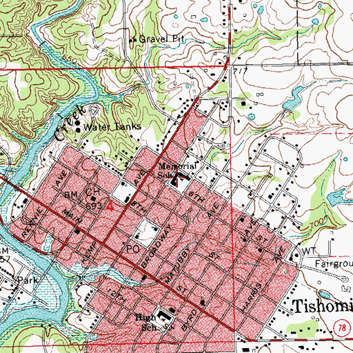 Topographic Map of Tishomingo Elementary School, OK