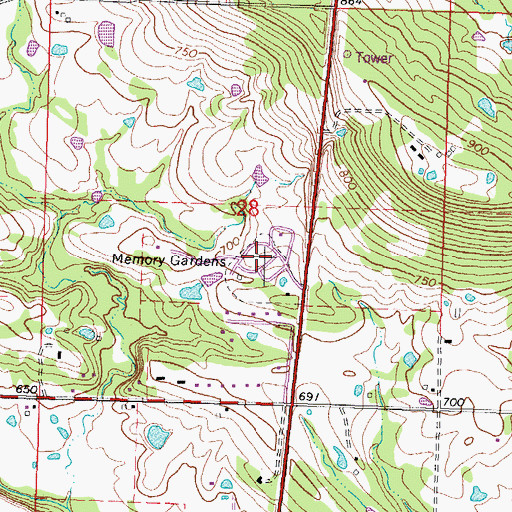 Topographic Map of Memory Gardens, OK