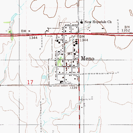 Topographic Map of Meno, OK