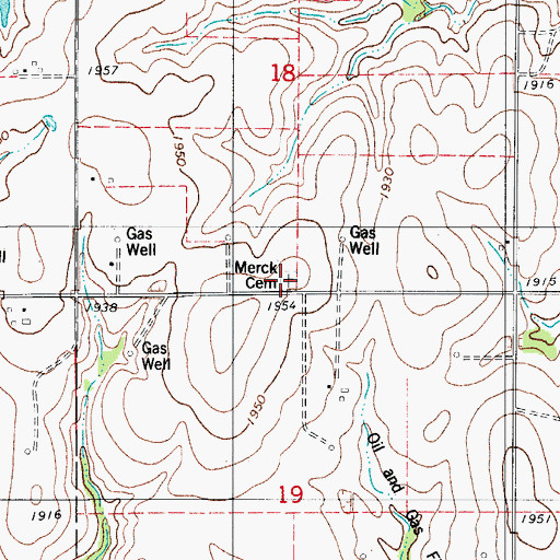 Topographic Map of Merck Cemetery, OK