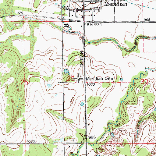 Topographic Map of Meridian Cemetery, OK