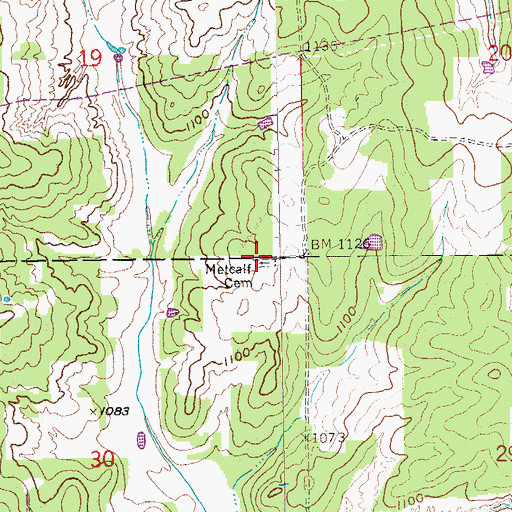 Topographic Map of Metcalf Cemetery, OK