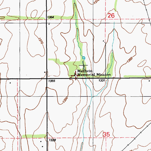 Topographic Map of Methvin Memorial Mission, OK
