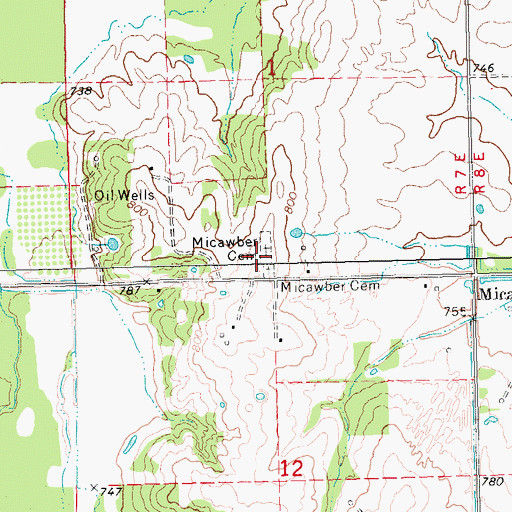 Topographic Map of Micawber Cemetery, OK