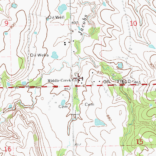 Topographic Map of Middle Creek Church, OK