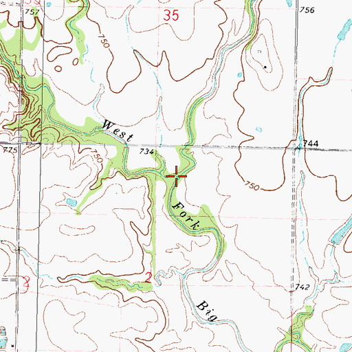 Topographic Map of Middle Fork Big Cabin Creek, OK