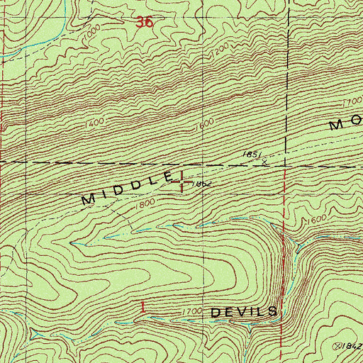 Topographic Map of Middle Mountain, OK
