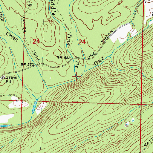 Topographic Map of Middle One Creek, OK