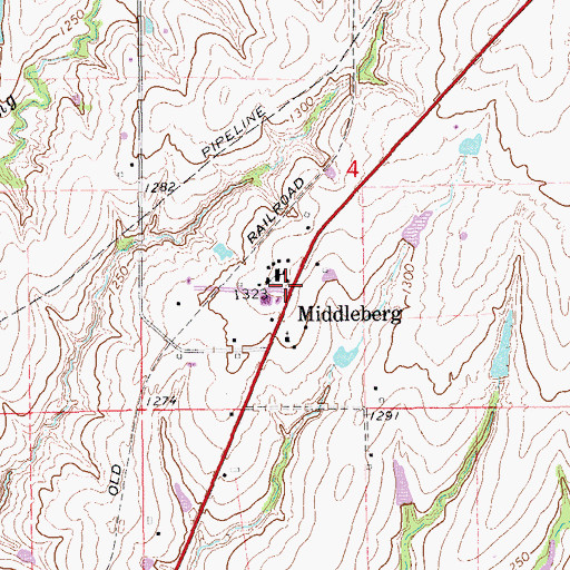 Topographic Map of Middleberg, OK