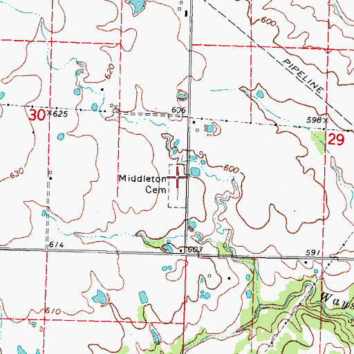 Topographic Map of Middleton Chapel Cemetery, OK