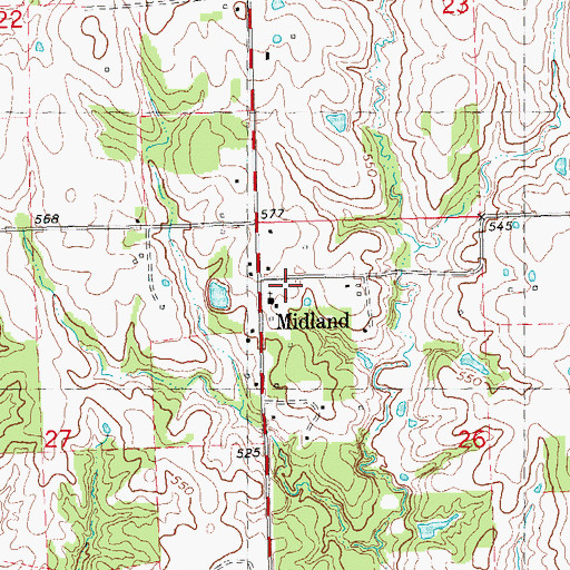 Topographic Map of Midland Church, OK