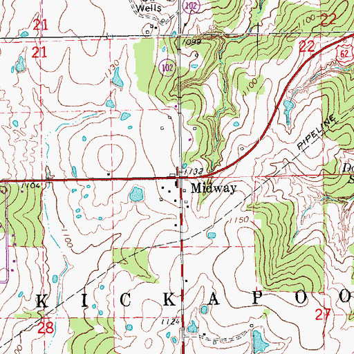Topographic Map of Midway, OK