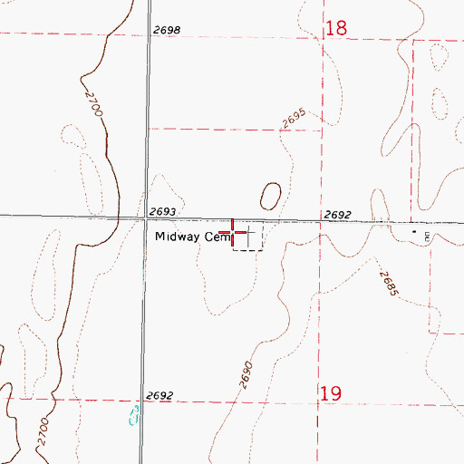 Topographic Map of Midway Cemetery, OK