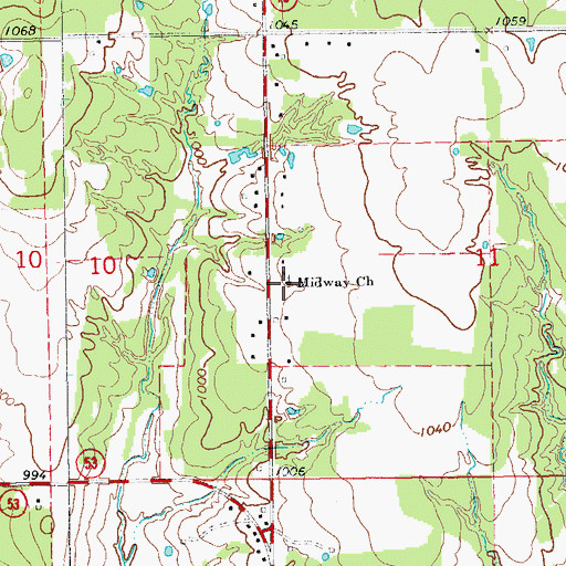 Topographic Map of Midway Church, OK