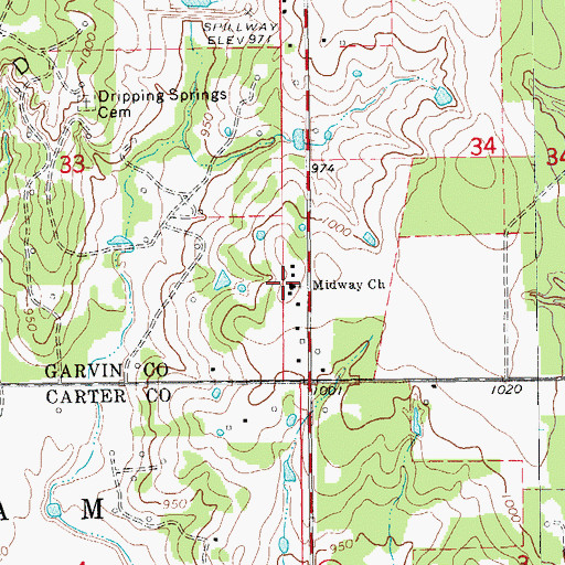 Topographic Map of Midway Church, OK