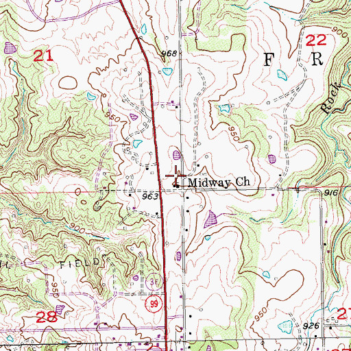 Topographic Map of Midway Church, OK