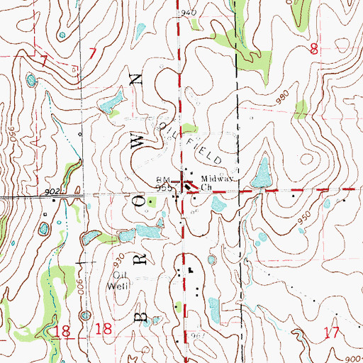 Topographic Map of Midway Church, OK