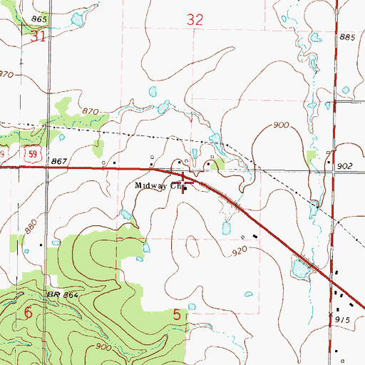 Topographic Map of Midway Church, OK