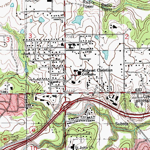 Topographic Map of Midwest College, OK