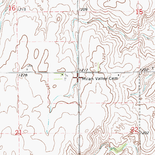 Topographic Map of Milan Valley Cemetery, OK