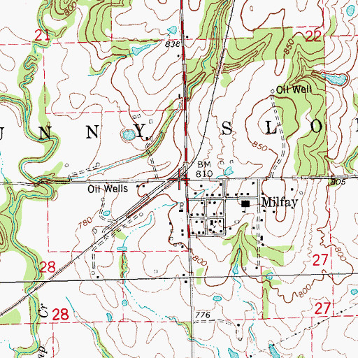 Topographic Map of Milfay, OK