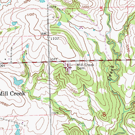 Topographic Map of Mill Creek Cemetery, OK