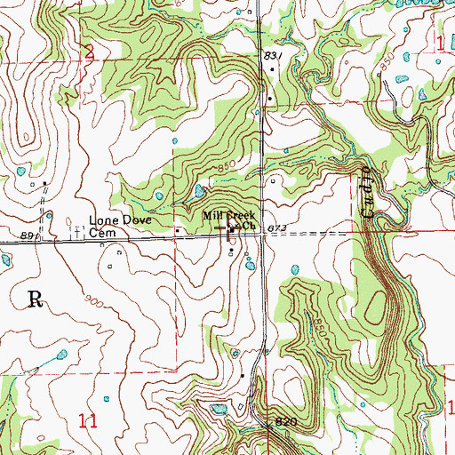Topographic Map of Mill Creek Church, OK