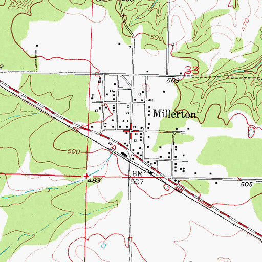 Topographic Map of Millerton, OK