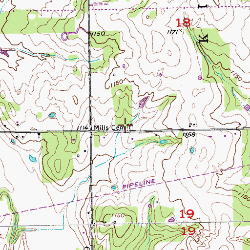 Topographic Map of Mills Cemetery, OK