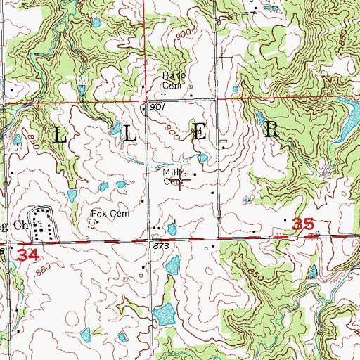 Topographic Map of Milly Cemetery, OK