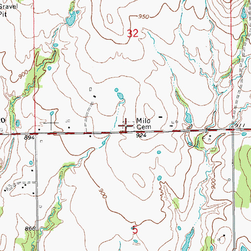 Topographic Map of Milo Cemetery, OK