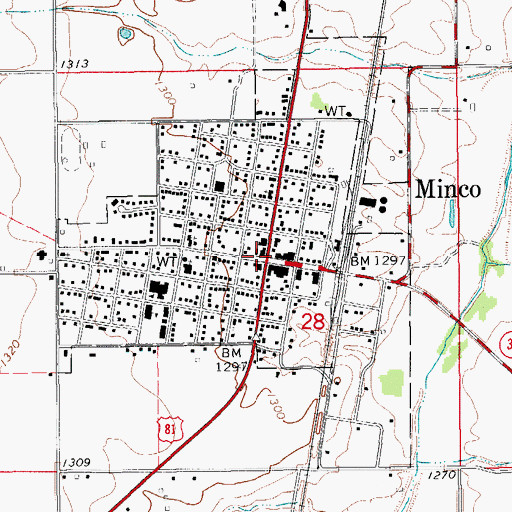 Topographic Map of Minco, OK